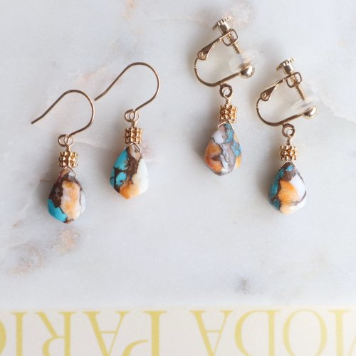 Oyster copper turquoise marquise pierce/earring