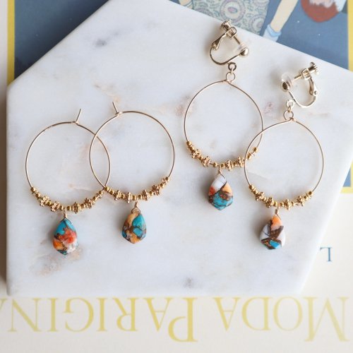 Oyster copper turquoise marquise hoop pierce/earring