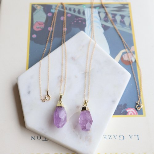 Amethyst charm Long necklace
