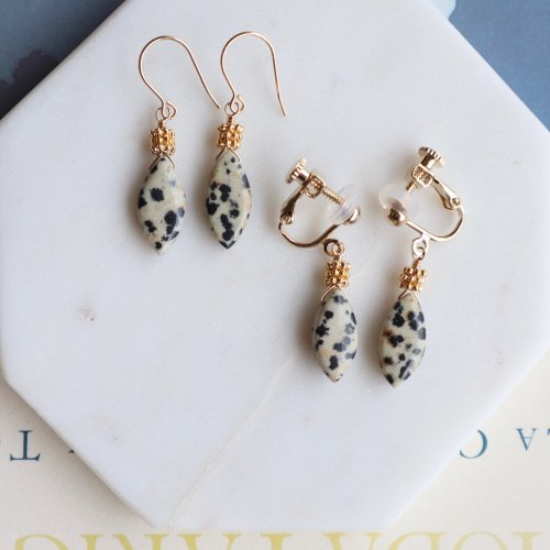 Dalmatian jasper marquise pierce/earring