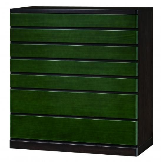 静岡県産 総桐タンス 浅深7段 総桐 ウレタン仕上げグリーン色 幅100