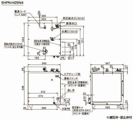 INAX　25L　小型電気温水器　EHPN-H25N4　住宅向け　洗面化粧台洗髪用・ミニキッチン用　スタンダードタイプ