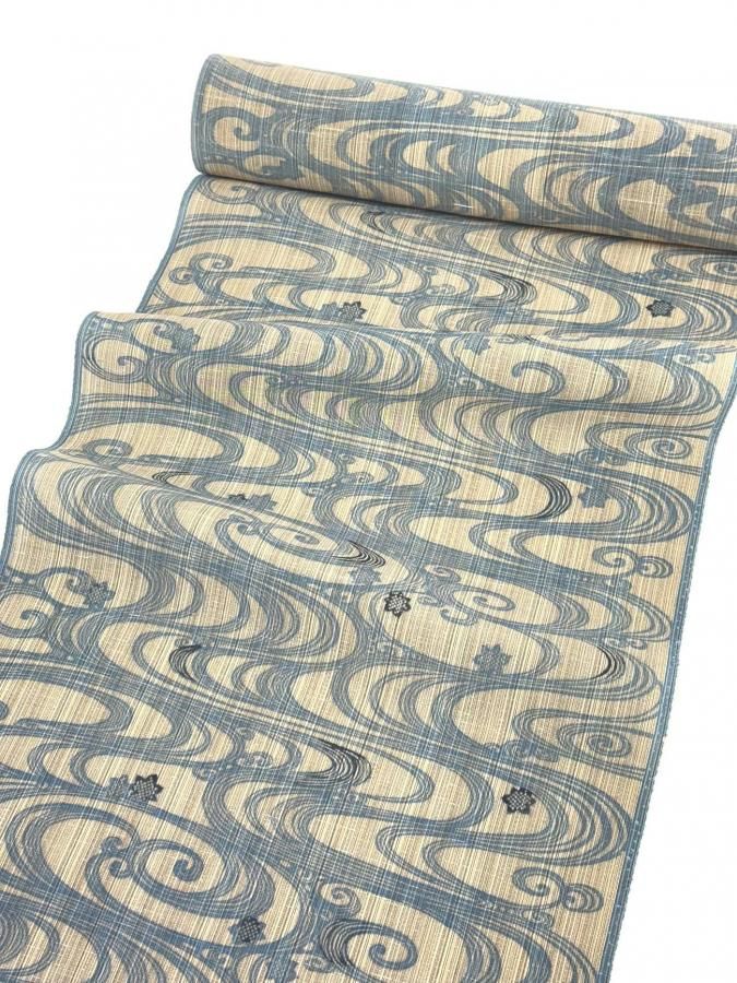 きものヱビス■ 麻地 変わり織 波に千鳥 染名古屋帯 きものヱビス□ 麻地 変わり織 波に千鳥 染名古屋帯