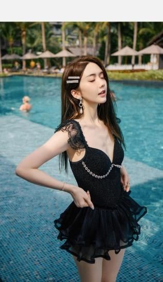 水着 ワンピース水着 フリル フレアスカート シースルー バック