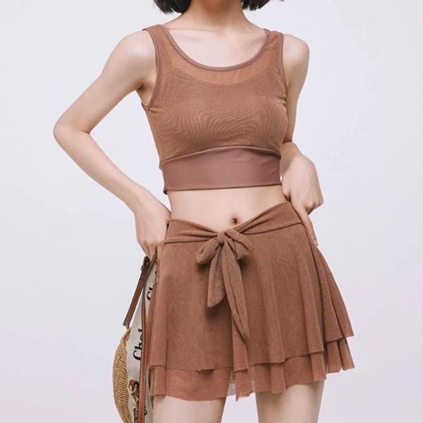 水着 タンキニ ノースリーブトップス セパレート フレアスカート 水着 レディース セパレート 通販 ツーピース 体型カバー