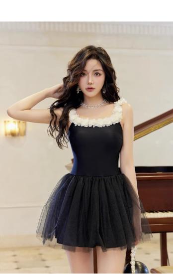 水着 ワンピース水着 フレアスカート シースルー ブラック