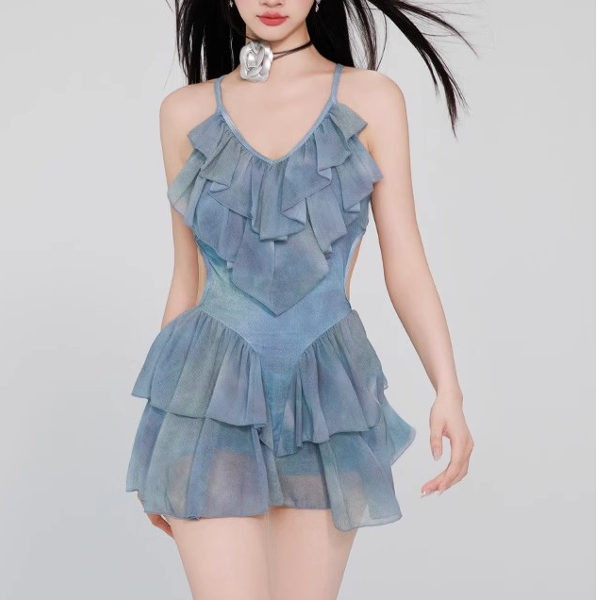 水着 ワンピース水着 カットアウト フレアスカート ブルー 水着 ワンピース水着 カットアウト フレアスカート ブル