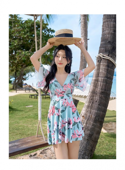 水着 ワンピース水着 花柄 シースルー フレアスカート 水着 ワンピース水着 花柄 フェミニン フレアスカート