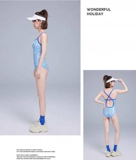 水着 レディース水着 バックコンシャス ストライプ ライトブルー