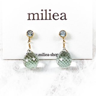 天然石ピアス ブルートパーズ&プラシオライト - miliea