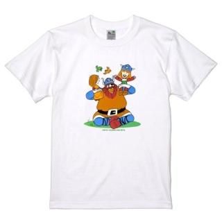 ［ビッケ］ 大人半袖Tシャツ レトロビッケ　楽しい肩ぐるま柄　ホワイト