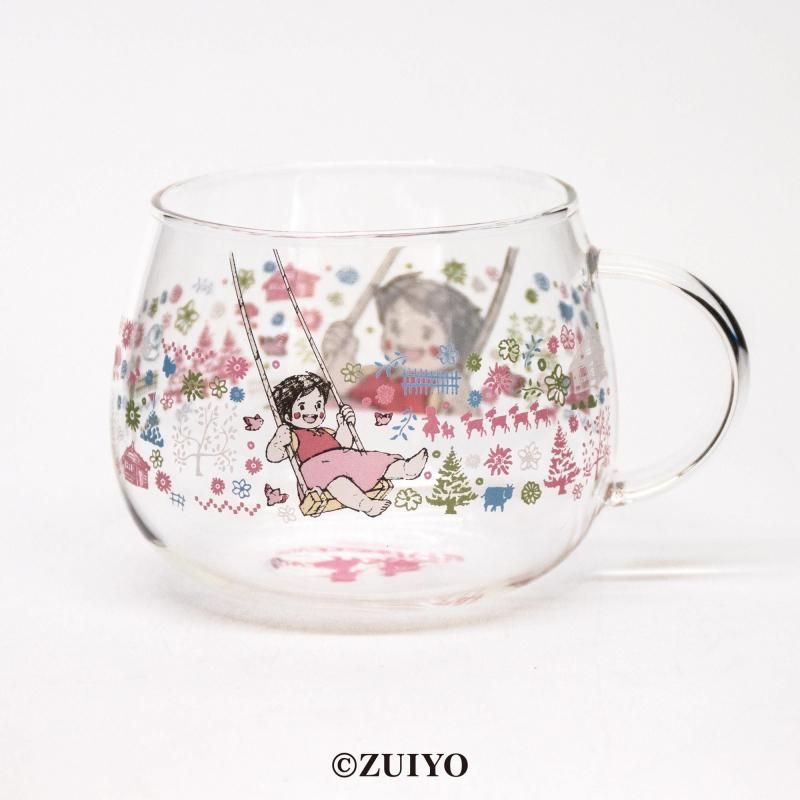 耐熱ガラスマグ 三郷陶器 ブランコハイジ版画柄 ガラス ハイジ