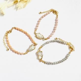 jour en jour 天然石ビーズ付きシルバーブレスレット jour en jour 天然石ビーズ付きシルバーブレスレット