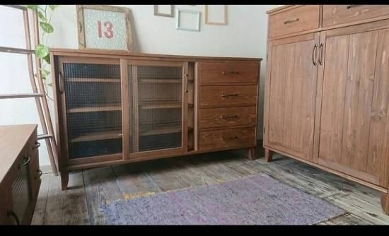 koji様オーダー専用 チェッカーガラス引戸キャビネット w120 h90 + 