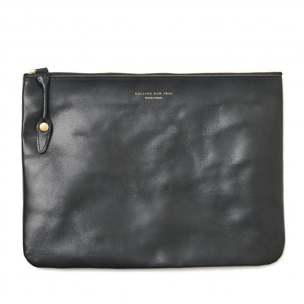 ROLLING DUB TRIO(󥰥֥ȥꥪ)/SQUARE ZIP & SNAP POUCH size L -BLACK LEATHER