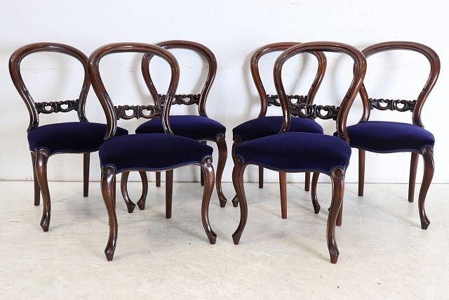 英国アンティーク家具 | ビクトリアン バルーンバックチェア 6脚セット
