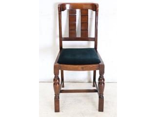 英国アンティーク家具 1940年代 イギリス製 ソリッドオーク 無垢材 ダブルカップレッグ ダイニングチェア 緑の座面 〈商品番号 dn-27〉