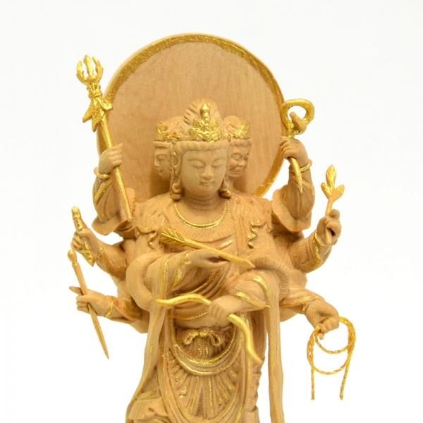 本格小仏 【摩利支天立像】 柘植製 金泥付 総高約13.5cm