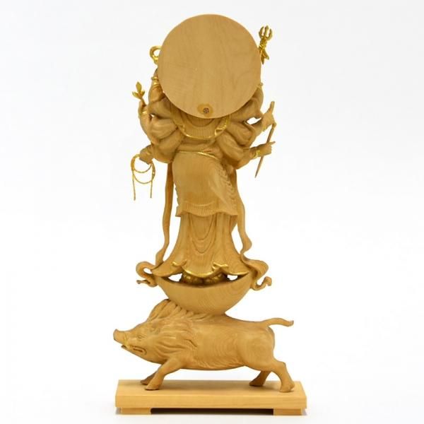 摩利支天　　 本格小仏 【摩利支天立像】 柘植製 金泥付 総高約13.5cm