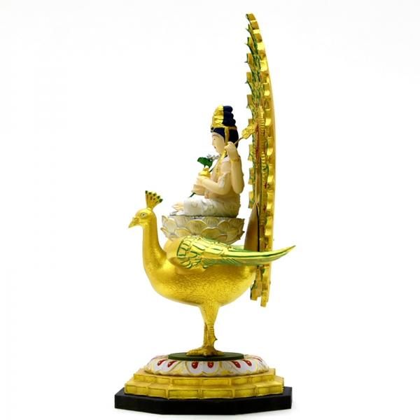 本格小仏 【孔雀明王】 柘植 極彩色 総高17.5cm - 【海宇工芸館