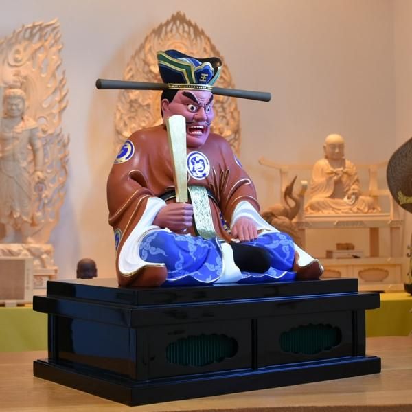 閻魔大王坐像】 坐1.0尺 総高58cm 椴松（トドマツ） 極彩色 - 【海宇