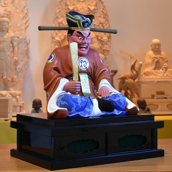 閻魔大王坐像】 坐1.0尺 総高58cm 椴松（トドマツ） 極彩色 - 【海宇