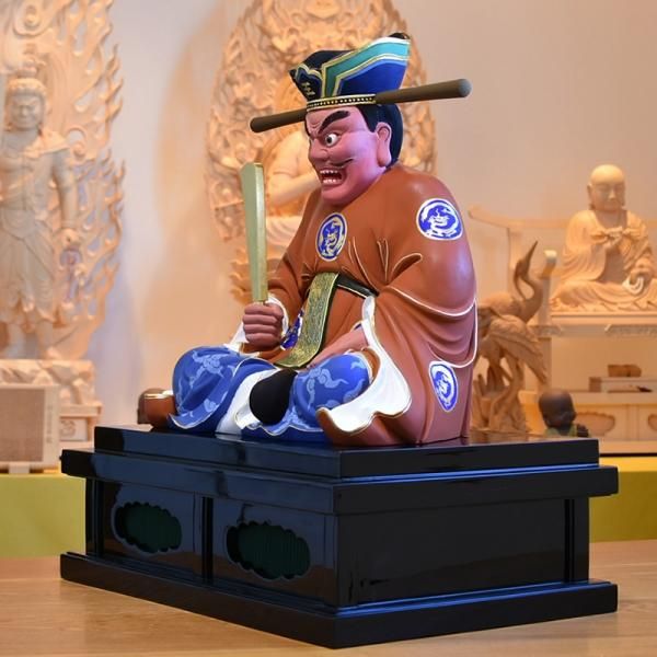 閻魔大王坐像】 坐1.0尺 総高58cm 椴松（トドマツ） 極彩色 - 【海宇
