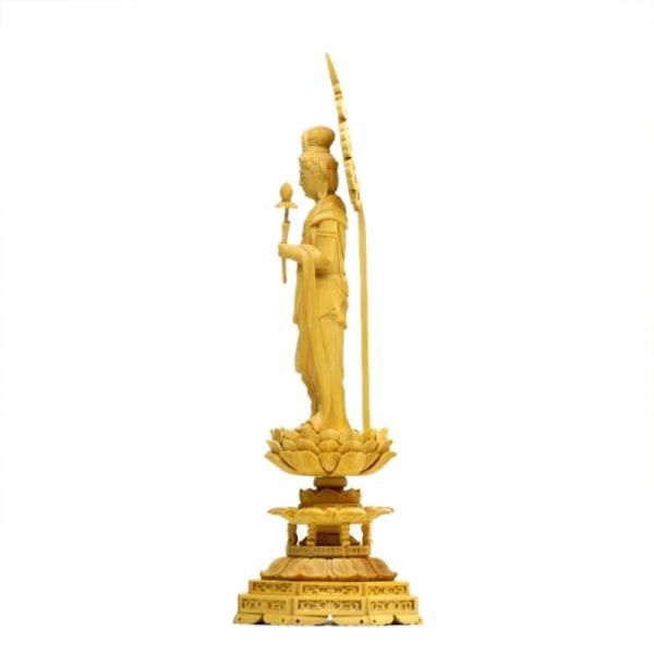 光雲形【蓮台聖観音菩薩】 宝珠光背八角台 柘植（ツゲ） 身丈立3.0寸