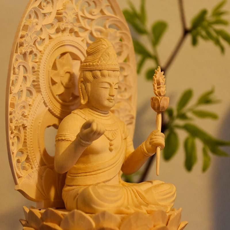 木彫り仏像 干支お守り本尊-辰年・巳年 【普賢菩薩】 桧木（ヒノキ