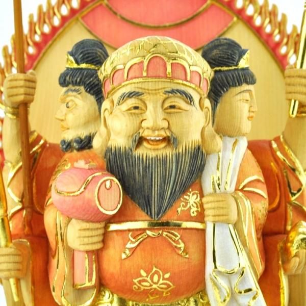 仏像 三面大黒天 三面大黒天像 檜木 木彫 仏具 金箔塗装 Amazon｜仏像 三面六臂大黒天像 三面大黒天像 七福神 商売繁盛