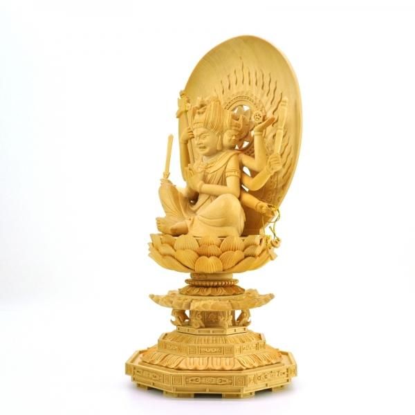 上彫【馬頭観音菩薩（馬頭明王）】 桧木 坐2.5寸 総高25.5cm 守護仏