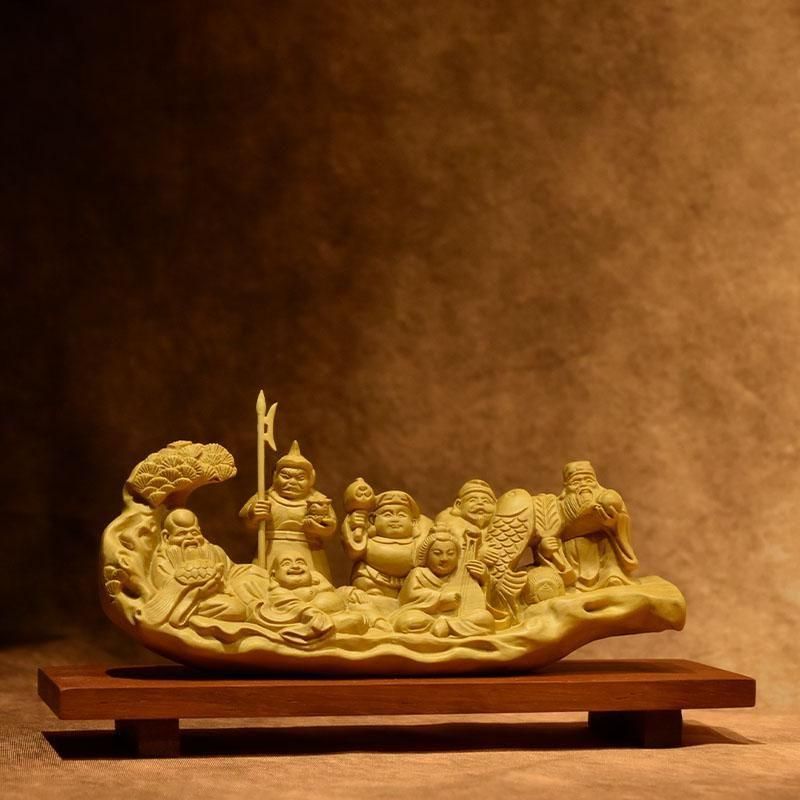 柘植一本彫り【七福神】 総幅約16.8cm