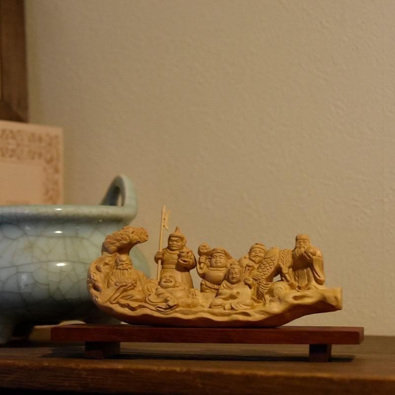 柘植一本彫り【七福神】 総幅約16.8cm