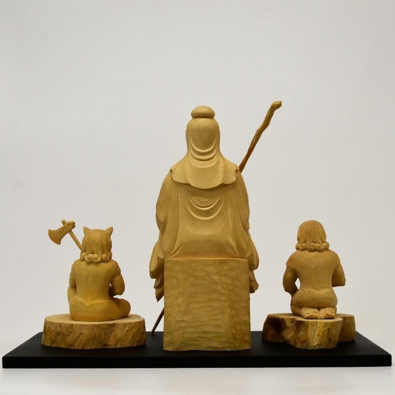 柘植【役行者及二鬼像 三尊セット】 ※敷台付き