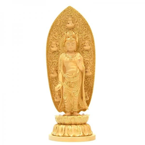 【修縁堂】43CM 欠損品 木彫仏像 薬師三尊立像 彫刻 本金 切金 檜材 木彫り仏像 薬師寺形【薬師三尊像】 桧木 切金 本尊坐3.0寸 脇仏