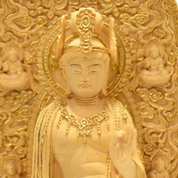 桧木薬師寺形薬師三尊像 切金 本尊坐3.0寸 脇仏立4.5寸