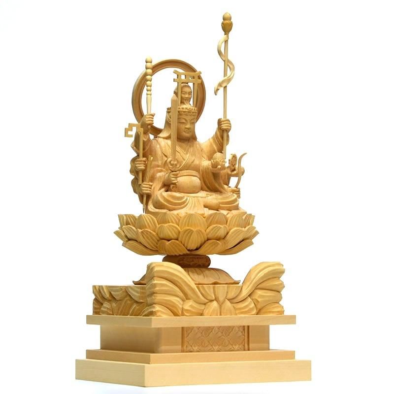 【セール中・新品】 七面天女　木地彫り　下台付　総高さ約14cm　弁財天 楽天市場】【七面天女（七面大明神）】身丈：坐2.5寸 材質：桧（ヒノキ