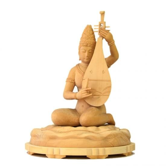 桧木【裸弁財天（弁才天）】 坐3.5寸 総高約20cm