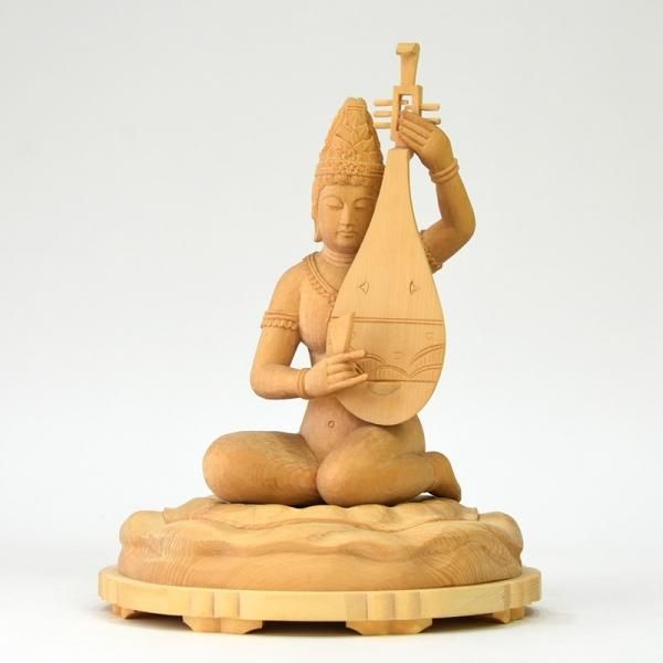 【セール中・新品】 七面天女　木地彫り　下台付　総高さ約14cm　弁財天 146913968_o1.jpg?