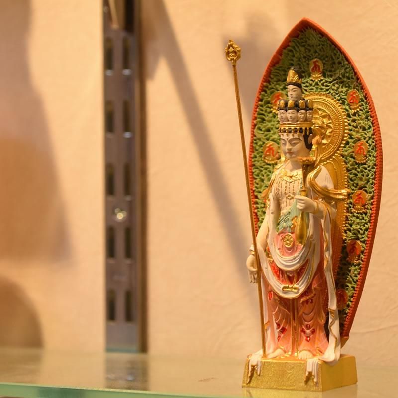 小仏】柘植長谷寺形十一面観音菩薩 極彩色 総高12cm