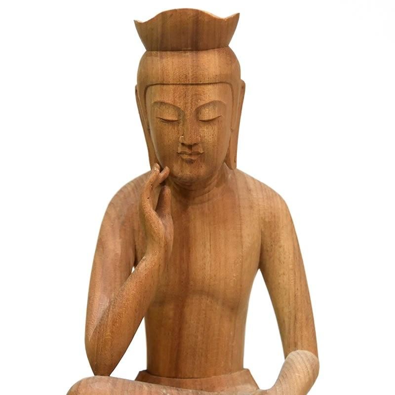 楠木一刀彫弥勒菩薩像 Amazon｜木彫仏像 【弥勒菩薩半跏思惟像】黄楊木（くすのき