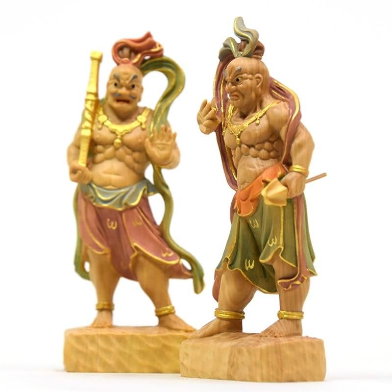 柘植仁王像(金剛力士) 淡彩色 総高12cm 阿吽セット