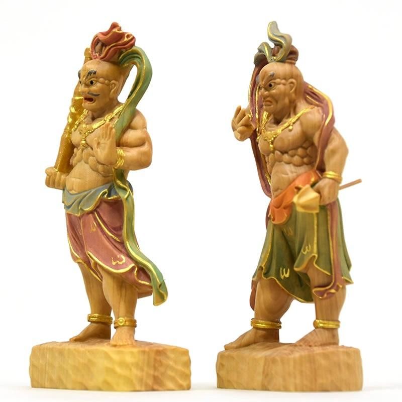 彩金作 総柘植材 極上品 仏教美術 木彫仏像 精密細工 仁王像 阿吽像 彩金作 総柘植材 極上品 仏教美術 木彫仏像 精密細工 仁王像 阿吽像