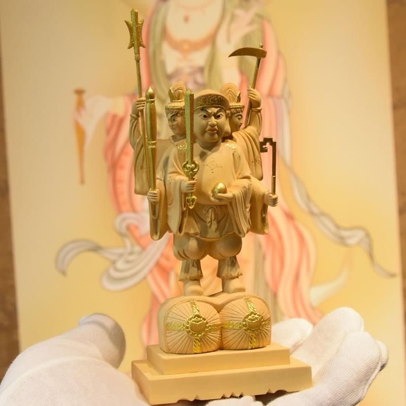 小仏】柘植三面出世大黒天 金泥仕様 比叡山形三面大黒天