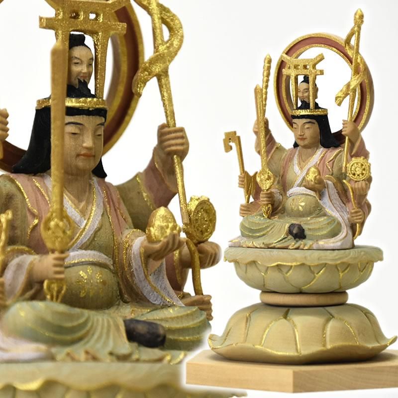お盆お彼岸大特価中淡彩色切りがね仏像◆ヒバ材 八臂弁才天(弁財天)3寸立◆ 仏像◇ヒバ材 淡彩色 八臂弁才天(弁財天)3寸立◇弁天さん 高さ