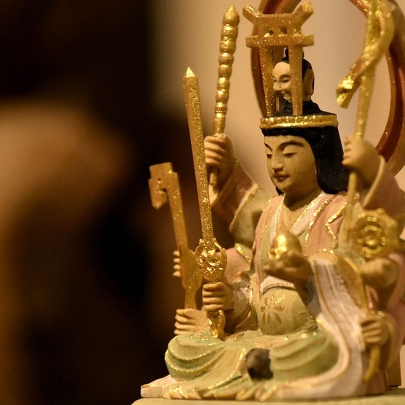 お盆お彼岸大特価中淡彩色切りがね仏像◆ヒバ材 八臂弁才天(弁財天)3寸立◆ 仏像◇ヒバ材 淡彩色 八臂弁才天(弁財天)3寸立◇弁天さん 高さ