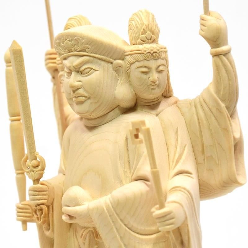 桧木三面出世大黒天 立5.0寸 総丈33cm 比叡山形三面大黒天