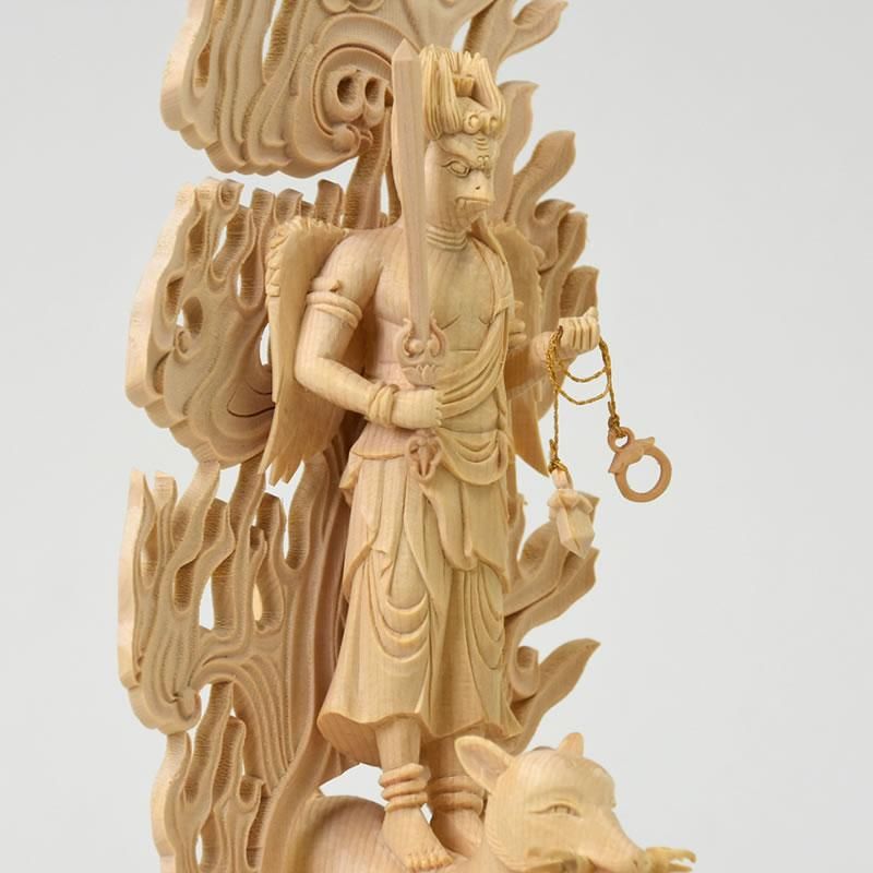 桧木飯綱権現（飯縄権現） 立4.0寸 上彫