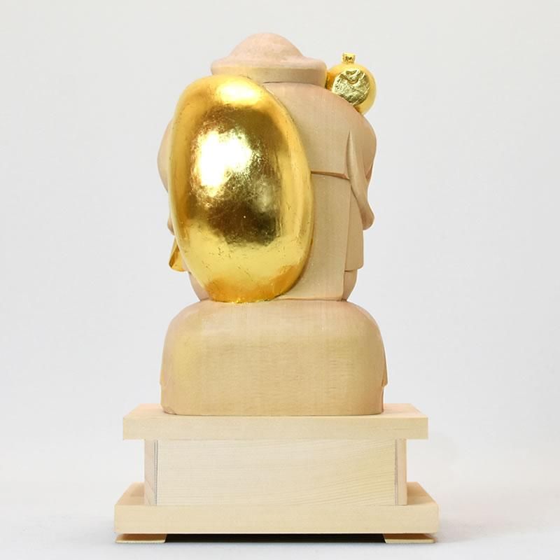 桧木大黒天箱台付 金箔 身丈立3.5寸 総高23cm