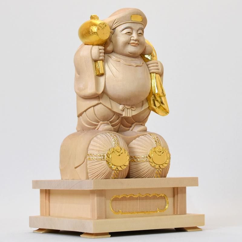 【月末セール・新品】大黒天　台付き　木地彫り　総高さ約11㎝　大黒様　大黒天 セール中・新品】大黒天 台付き 木地彫り 総高さ約11㎝ 大黒様